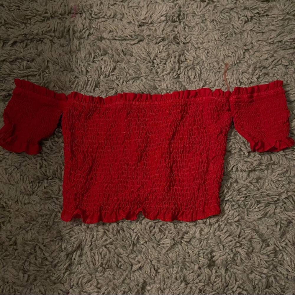 Fashion Nova Shirred Off The Shoulder Crop Top